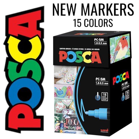 NEW 15 POSCA Paint Markers 5M Medium Tip Acrylic Paint Pens Art Supplies PC-5M 1 - Picture 3 of 16